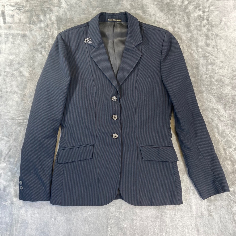 Equestrian Riding Apparel Women's Navy‎ Pinstripe Blazer Jacket Size 12 Long